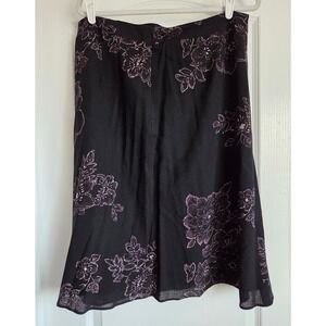 Talbots Collection Vintage Wool Black Purple Floral Italy Made Midi‎ Skirt Sz 16